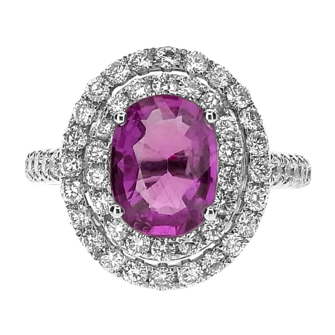 A pink sapphire double-halo ring made at WTG Henderson, Perth